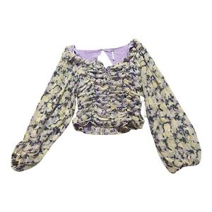 Free People Lilac Combo Mabel Printed Blouse Sz M NEW